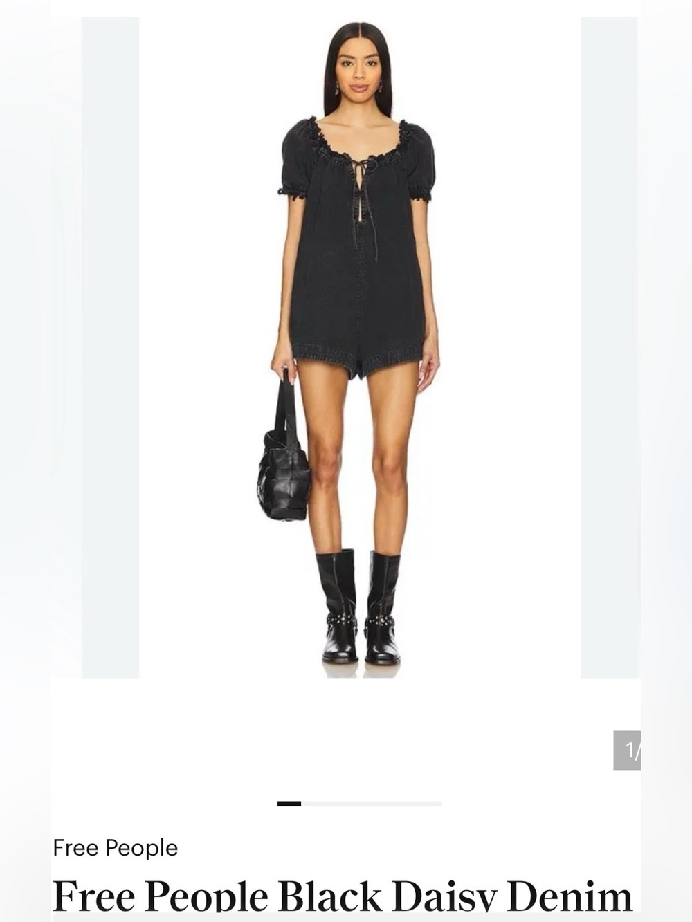 We The Free Black Daisy Denim Shorts Romper